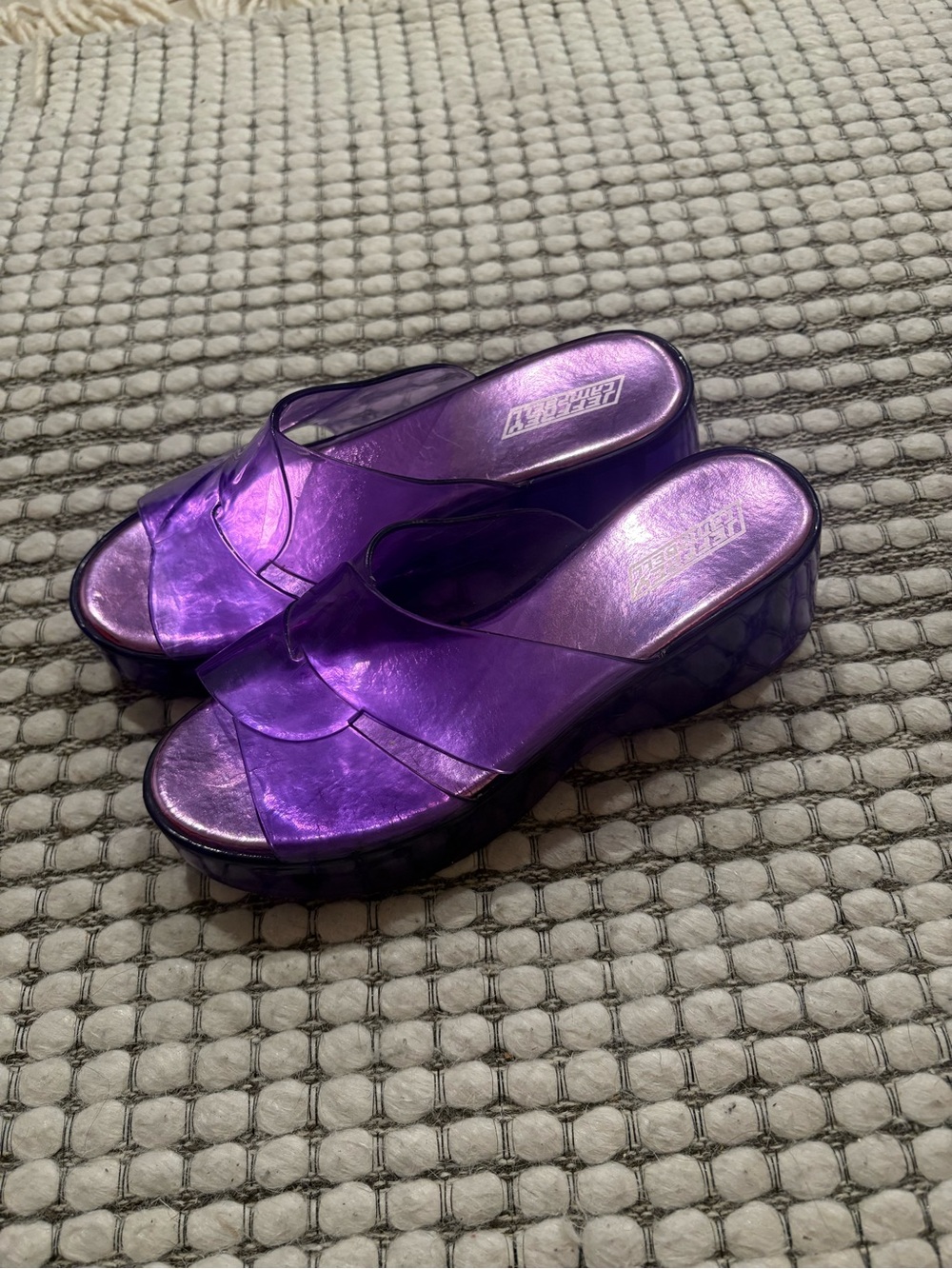 Jeffrey Campbell purple jelly platform chunky sandals